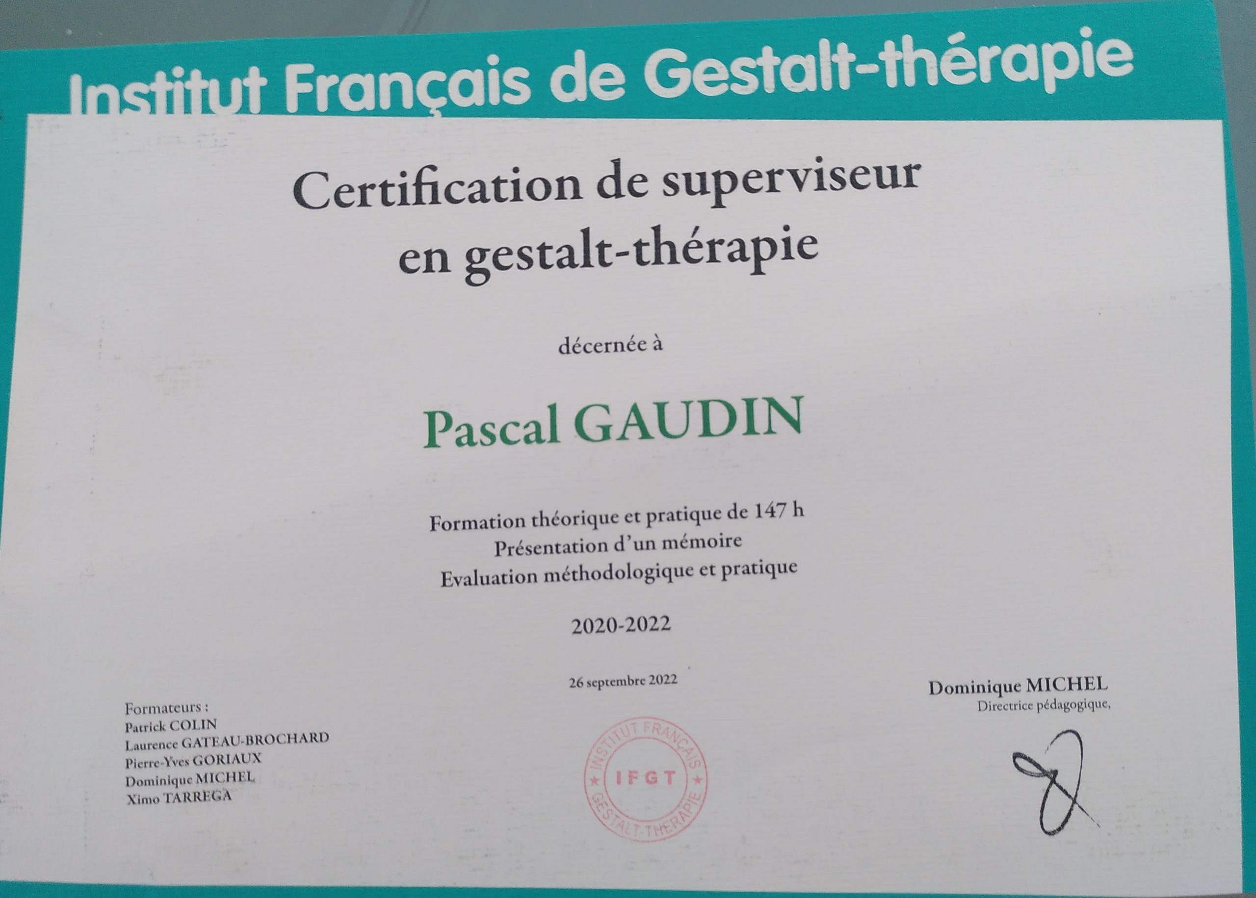 Cetificat Superviseur en Gestalt therapie IFGT